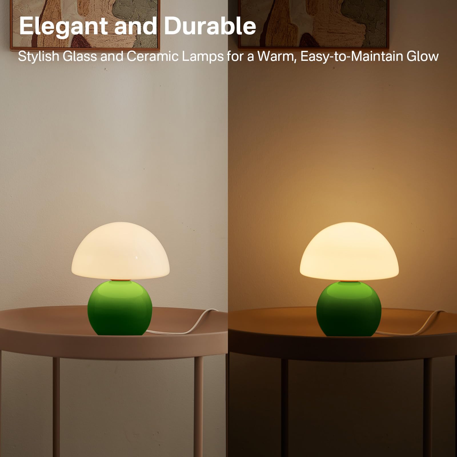 Dawnwake Mushroom Table Lamp, Small Glass Lamp for Bedroom & Living Room, Green, Model TD3003
