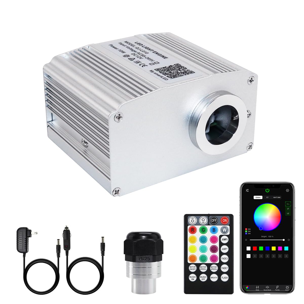 AMKI 10W Twinkle Sound Mode RGBW Light Source Engine Driver Remote/APP Control Starlight Box Motor for Fiber Optic Star Ceiling 