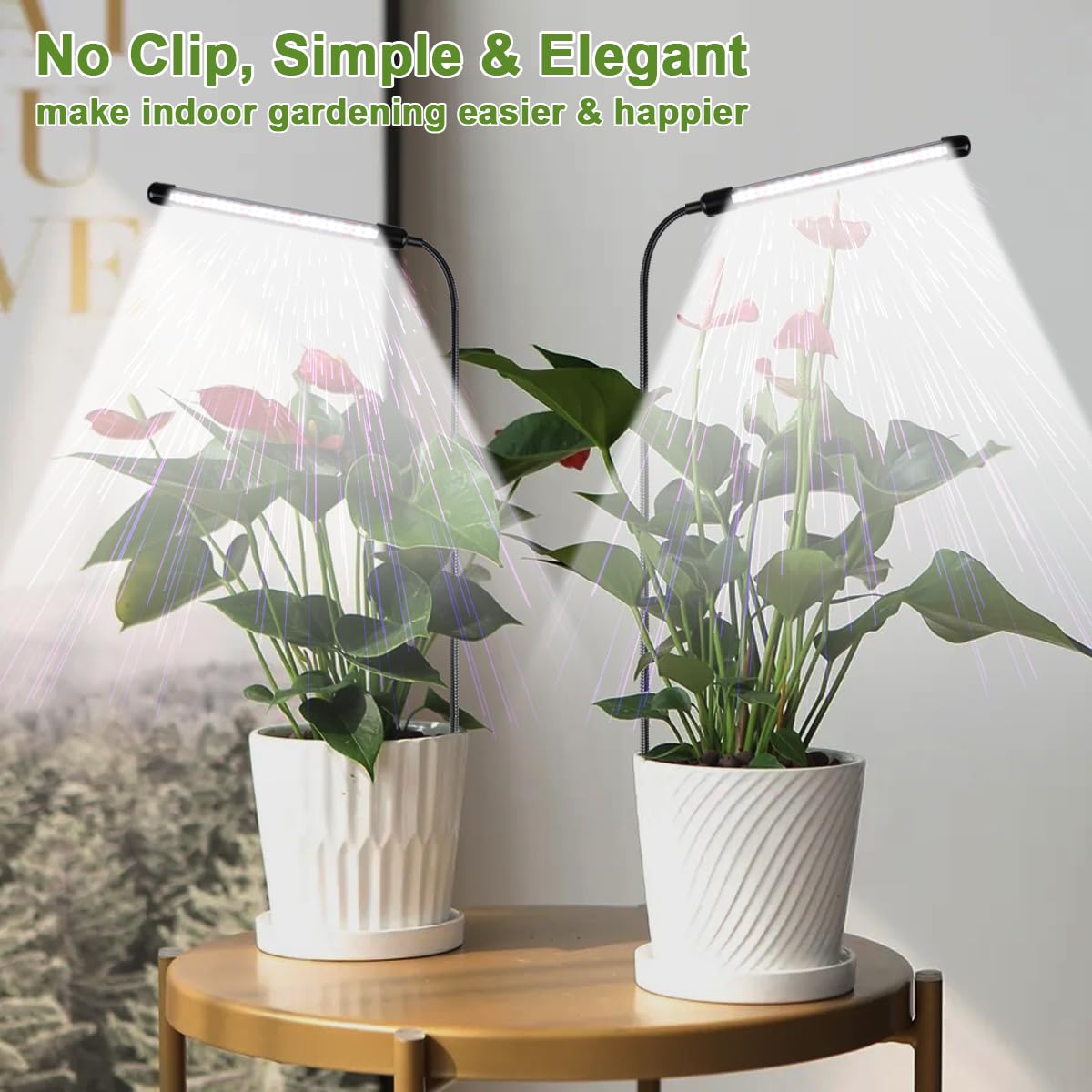 Weeleegoo Grow Light 2 Pack, 6000K Full Spectrum Gooseneck Growing Lamp For Indoor Pot Plants Bonsai/Plant/Houseplants, Dimmable & Auto Timer 4 8 12H