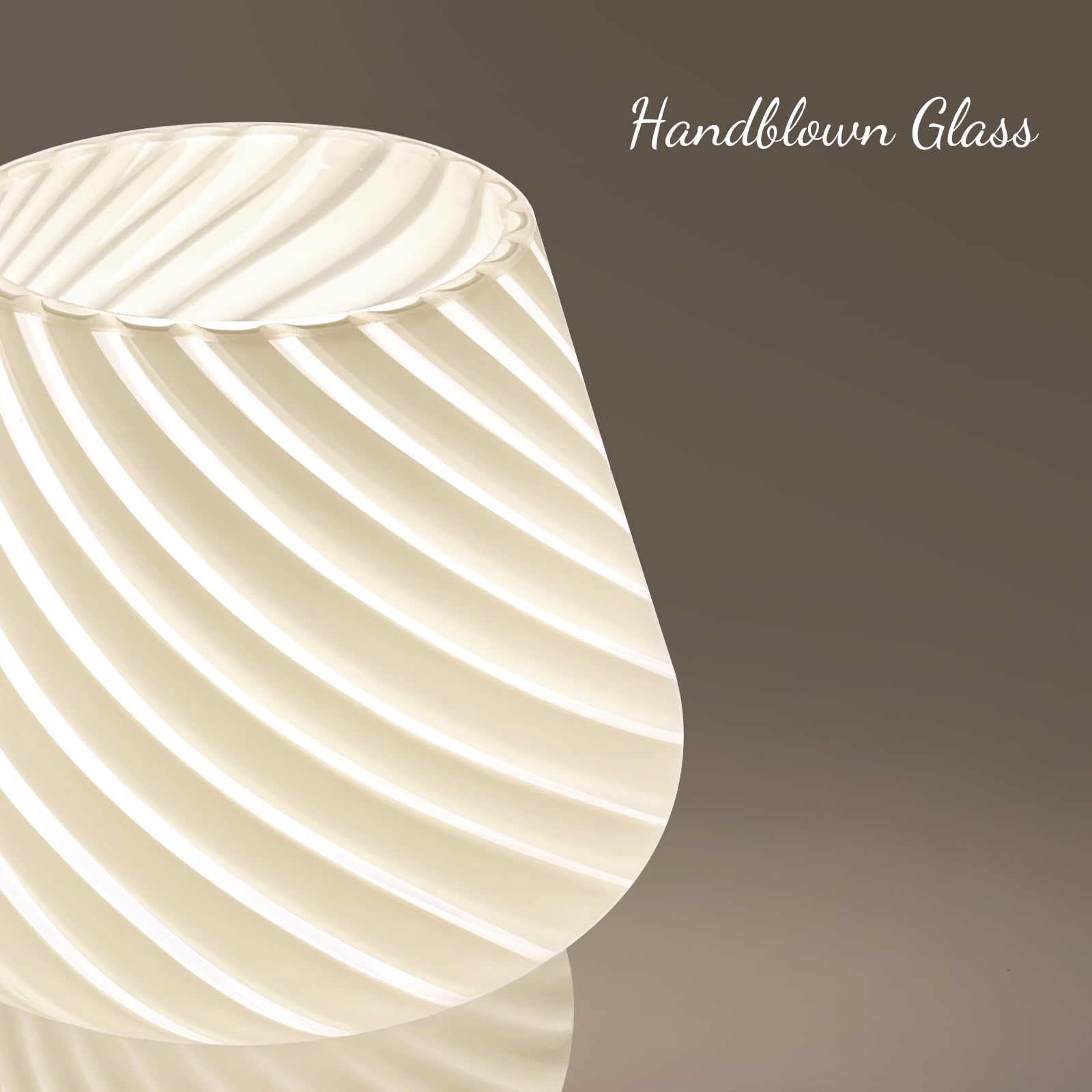 Onewish Mushroom Lamp-Small Bedside Table Lamp With Striped Glass, Nightstand Lamp For Bedroom, Living Room, 3000K E26 Bulb Incl