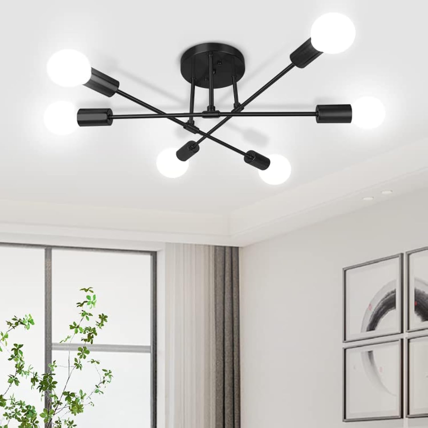 CANMEIJIA Modern Sputnik Chandelier 6-Light Ceiling Fixture A-6-Light Black CMJ-6L-B-01