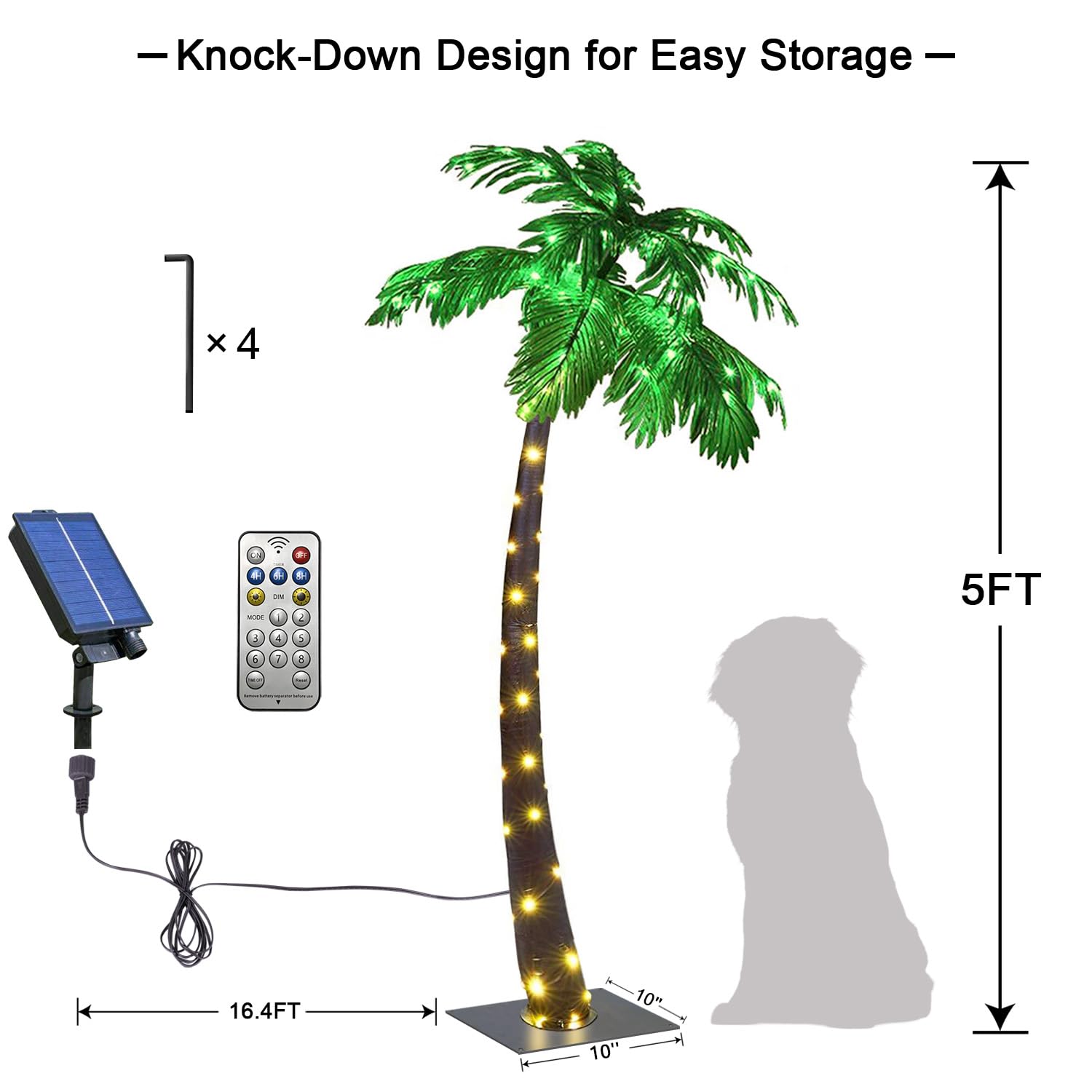 Lightshare 5Ft Solar Gorgeous Palm Tree Artificial Lighted Palm Tree, 56Led Lights, Decoration For Office, Home, Party, Christmas, Nativity, Outside Patio