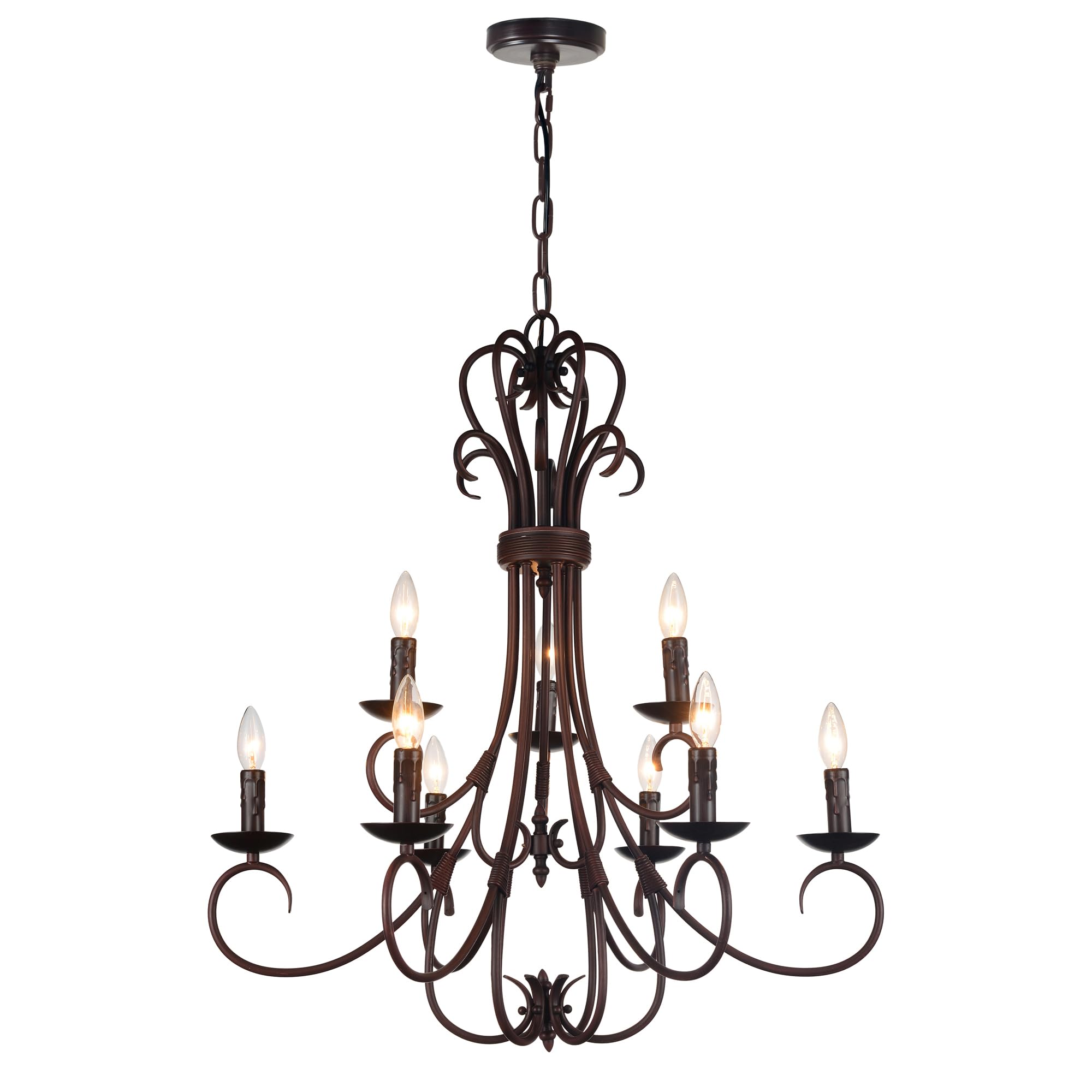 CWI Lighting Maddy 9 Light Up Farmhouse Metal Chandelier in Oil Rubbed Brown