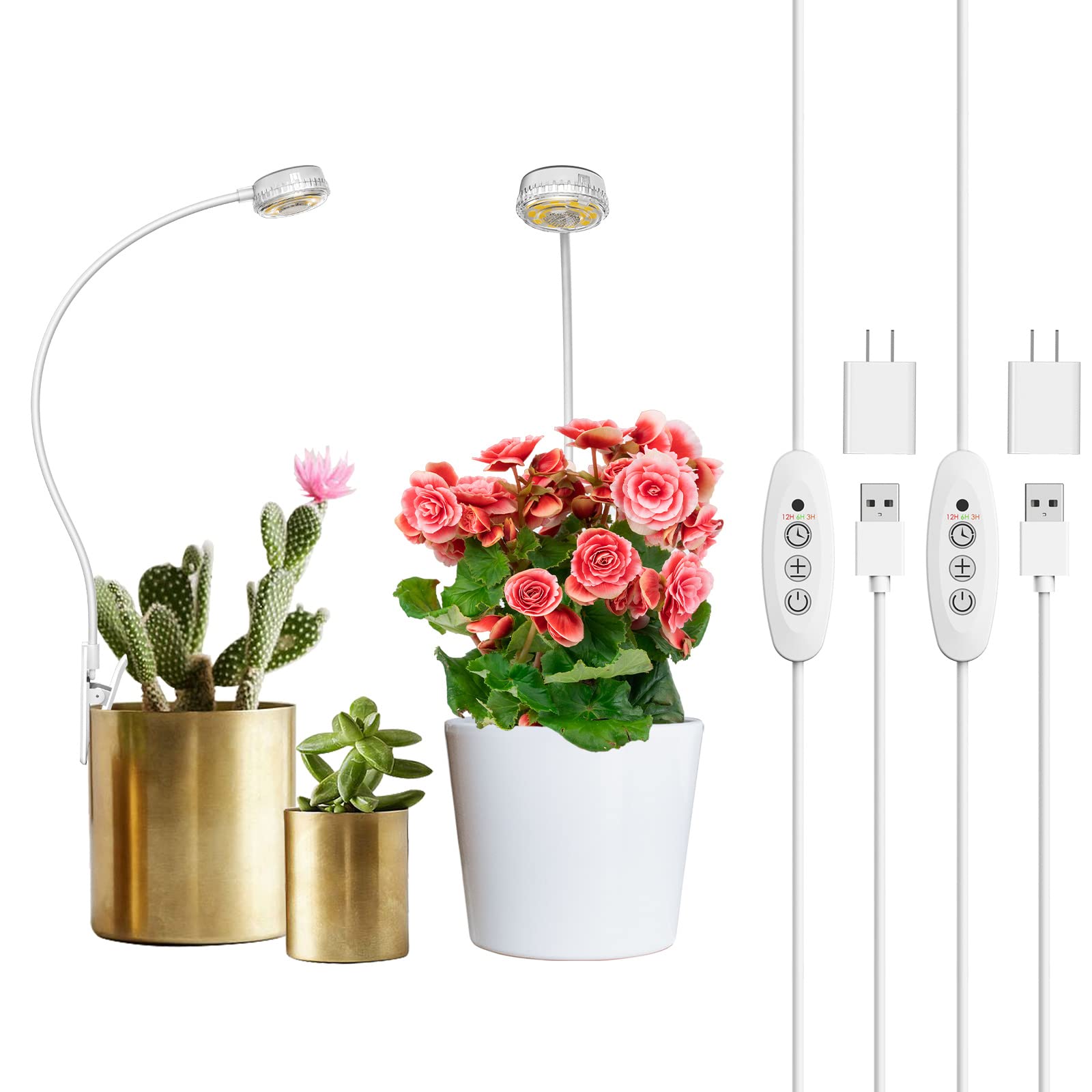 SANSI Grow Lights for Indoor Plants, 4000K Full Spectrum, 4-Level Dimmable, 2-Pack, White, Model C23ZW013-T0005A27