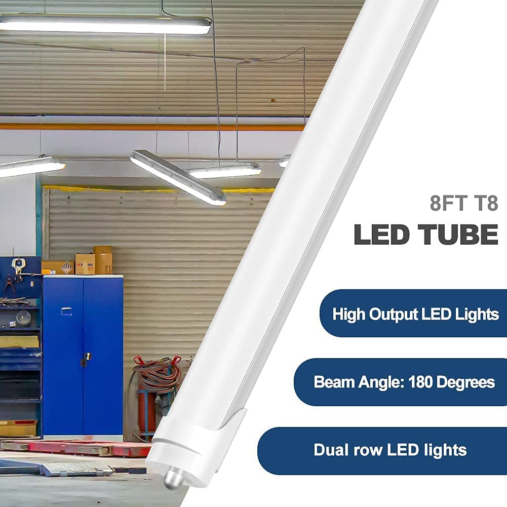 JESLED 8FT LED Tube Light Bulbs, 50W 6000LM, Frosted, 12-Pack, Single Pin FA8, 5000K Daylight White, Aluminum