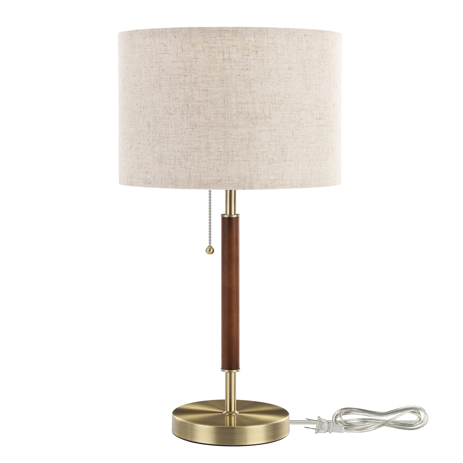 EDISHINE Mid Century Table Lamp, Metal & Wood, Pull Chain Switch, Frosted Bronze Finish, Model HLTL05S