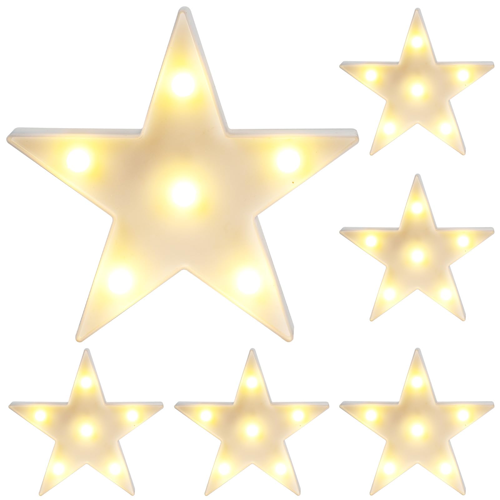 6 Pcs LED Stars Night Light Can Be Hung On The Wall Kids Room Room Light  Suitable for Birthday Party Holiday Decoration Baby Room Nursery Decoration (White Star-6pcs)