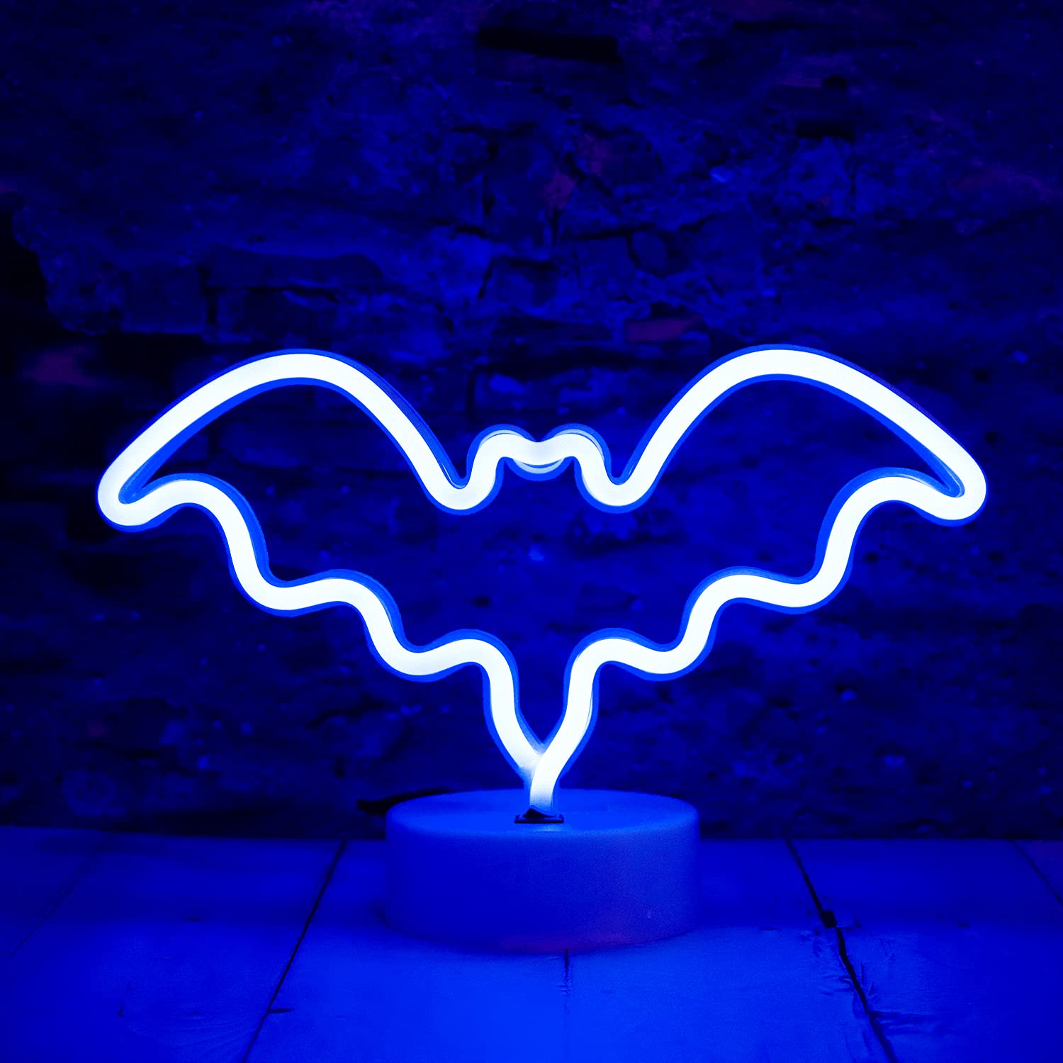Vicila LED Neon Bat Light, Battery Operated Desk Lamp, Blue, Model NS21, Perfect for Bedroom, Bar, Wall, Halloween Decor