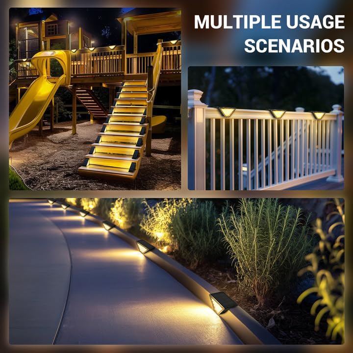 PATIOWIN Solar Step Lights, 24 LEDs Waterproof IP65, 12 Pack Warm White for Outdoor Yard, Porch, Stair, Deck, Model 9085