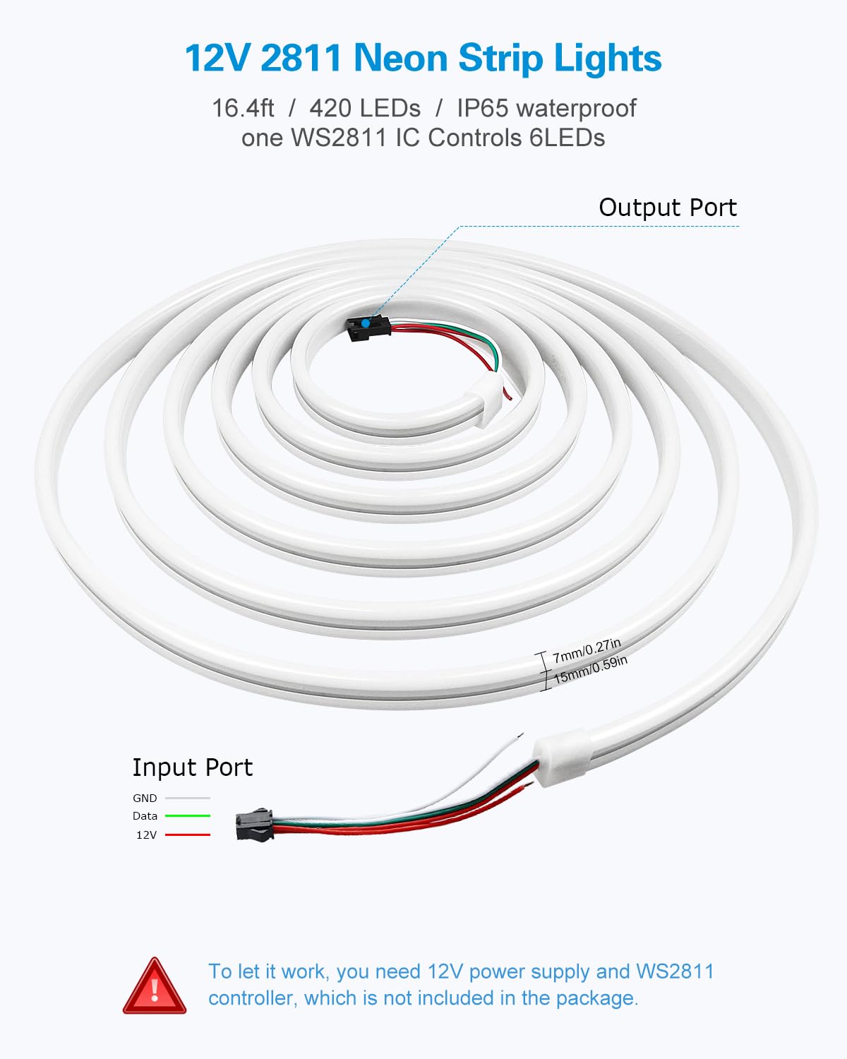 Alitove Ws2811 Neon Led Strip Lights 16.4Ft Ip65 Waterproof Flexible 420Led 12V White Fpcb Room Decor