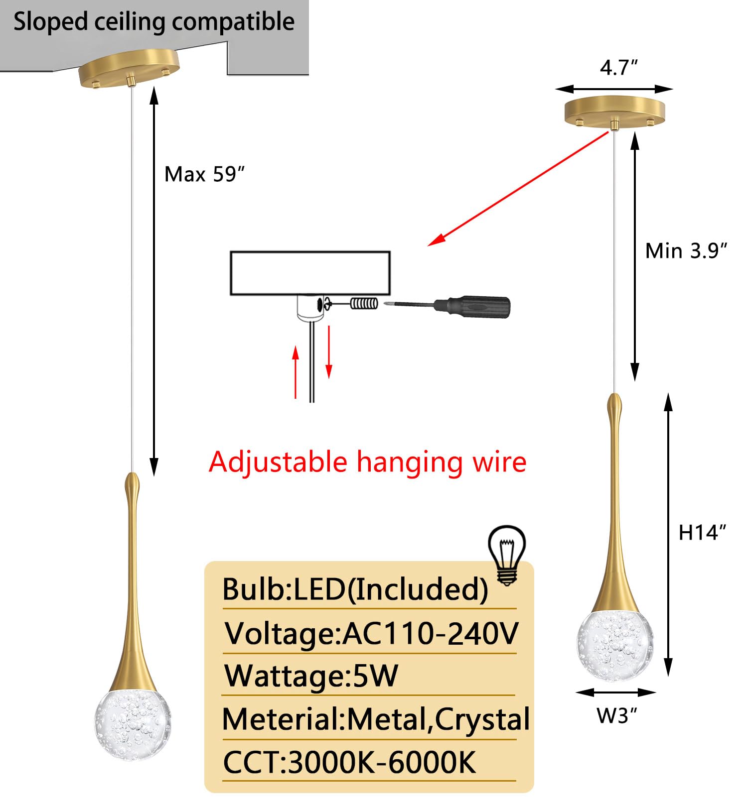 Cenozo Modern Pendant Lights For Kitchen Island Led Dimmable Crystal Glam Ceiling Pendant Lighting For Dining Room Hallway Bedroom Corner Lamp Antique Gold