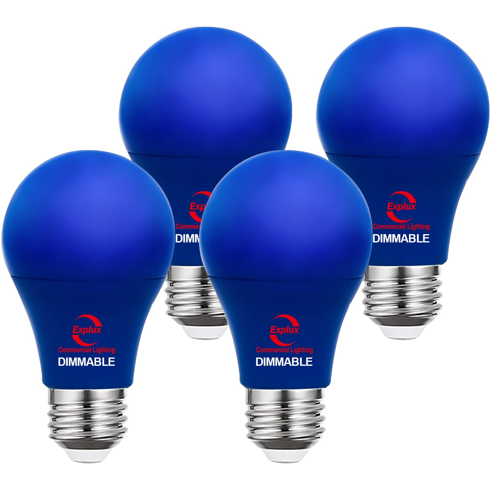 Explux Commercial Lighting Dimmable LED A19 Blue Light Bulbs, 60W Equivalent, 4-Pack, Shatter-resistant Plastic