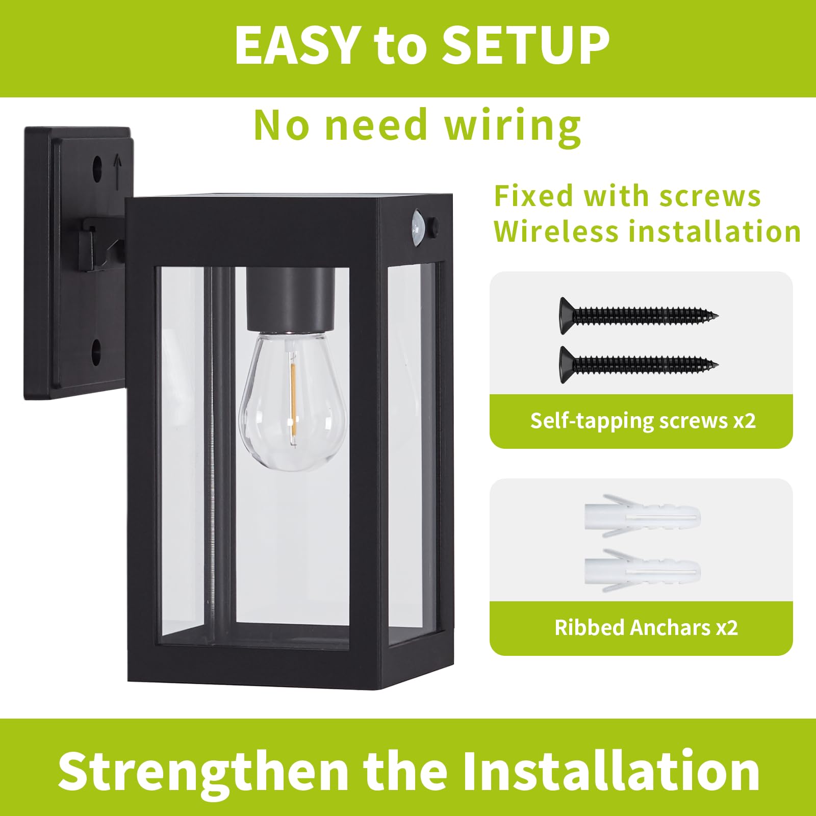 MDENLT Solar Porch Lights 2 Pack - Black, Motion Sensor, 3 Lighting Modes, Dusk to Dawn, Wall Mount Exterior Lanterns for House & Patio