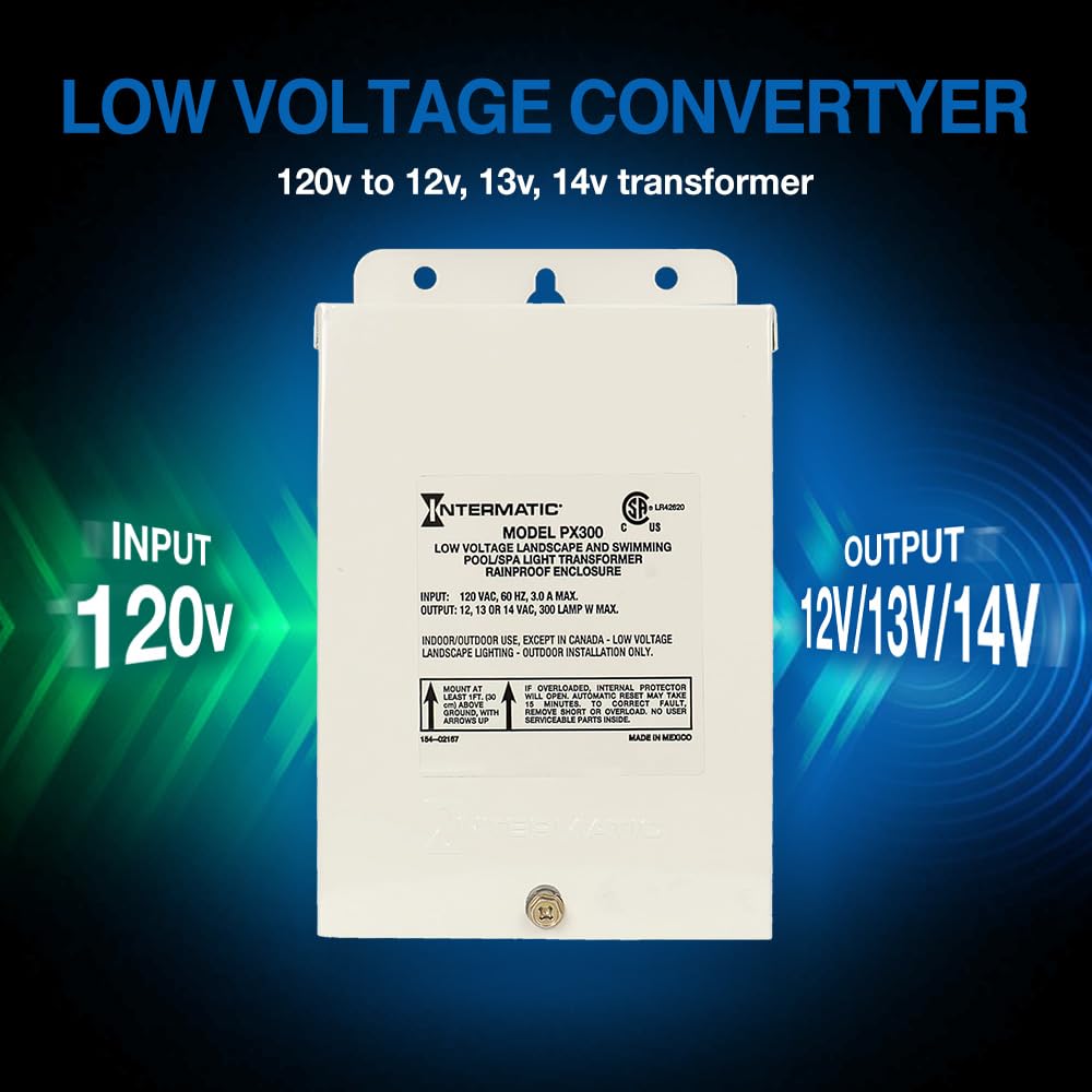 Intermatic Px300 300W Pool Light Transformer 12V, 13V, 14V - Supply For Pool/Spa Lights, Submersible Fixtures, And Landscape Lig