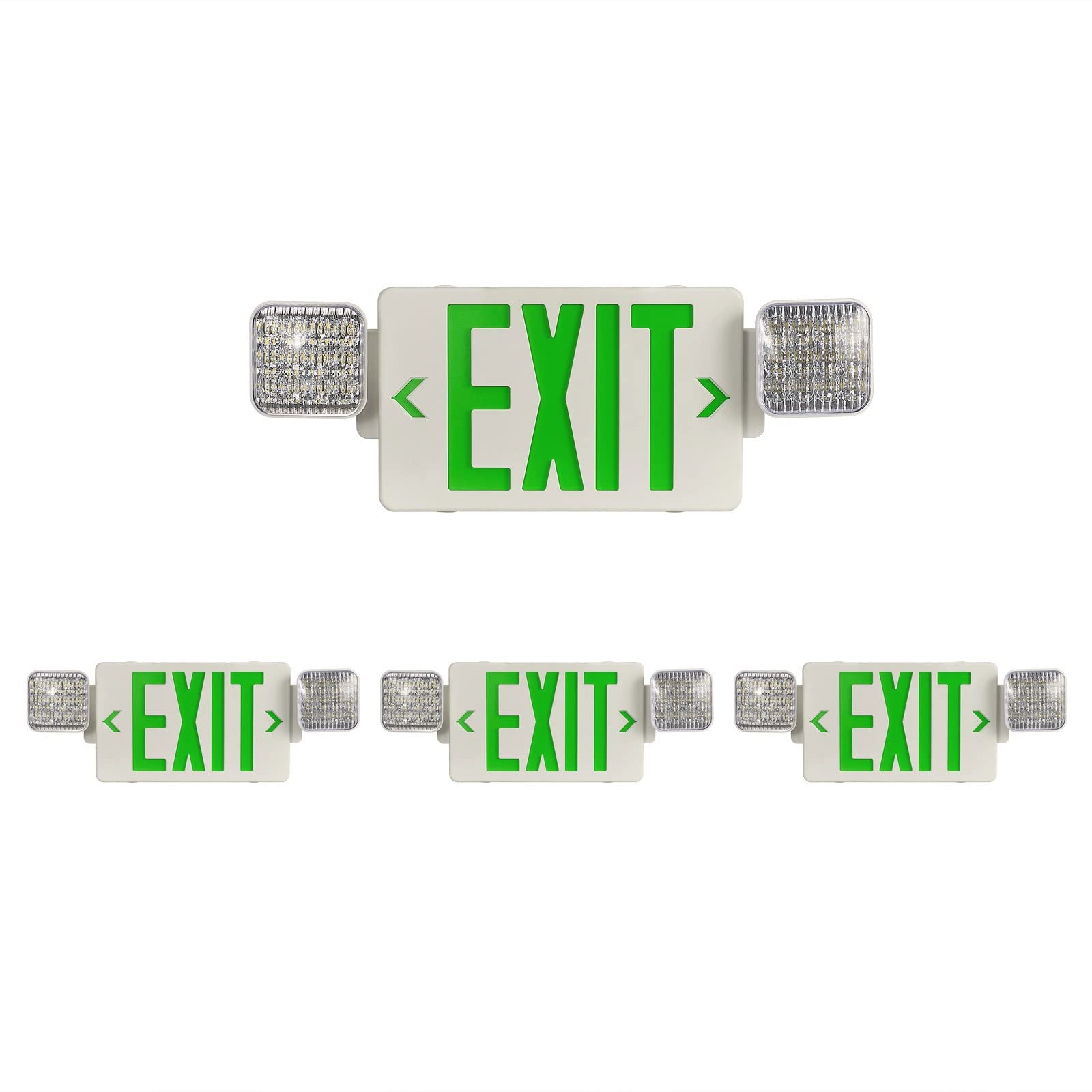 GZRUIYANG LED Emergency Exit Sign with Battery Backup, UL 924 Certified, 4 Pack, White Housing Green Letter, Model RY-EX02-WH-GE-4