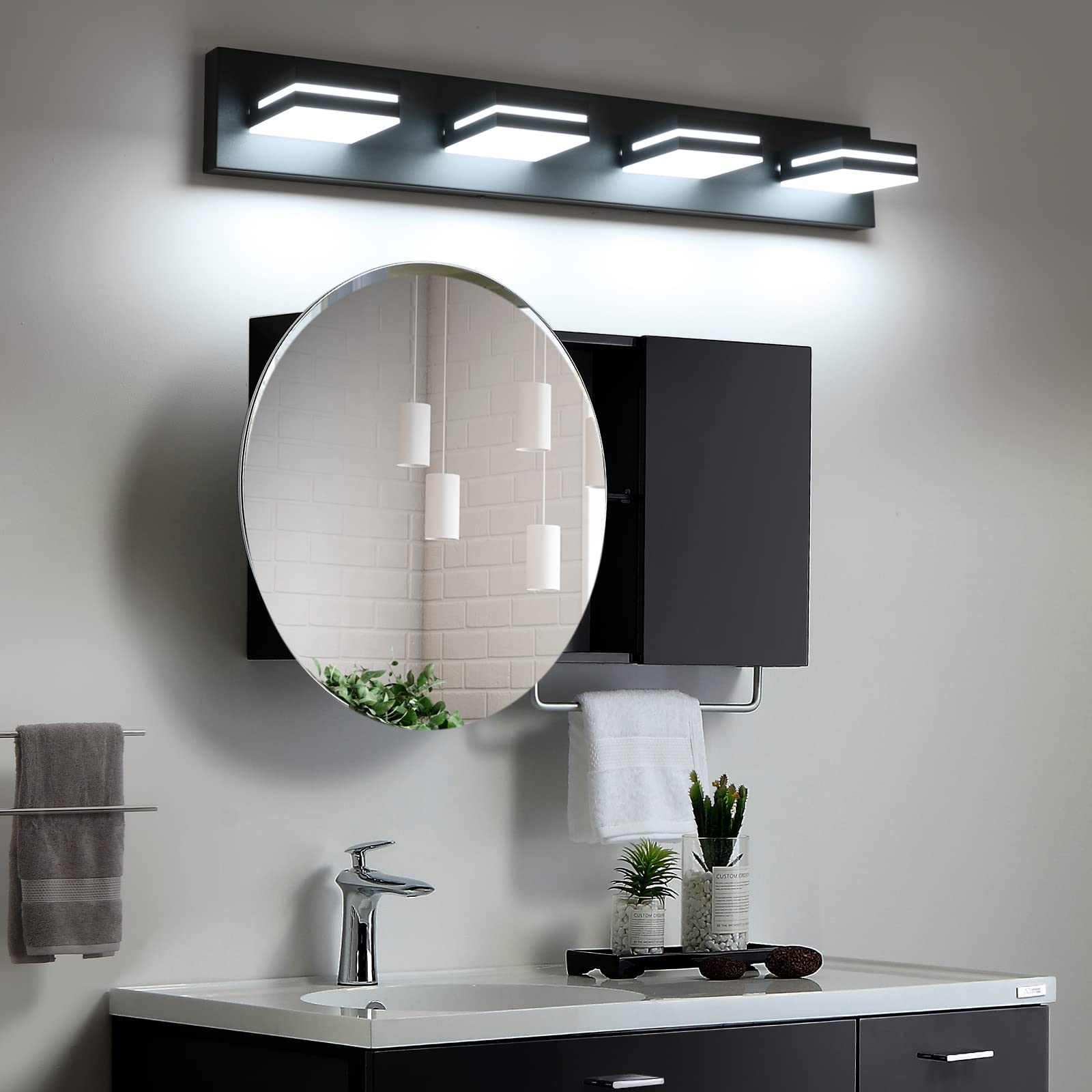 Sinerise Led Modern Bathroom Vanity Light Fixtures (4-Light, 30-Inch), Matte Black Modern Acrylic Bathroom Wall Lighting Fixture