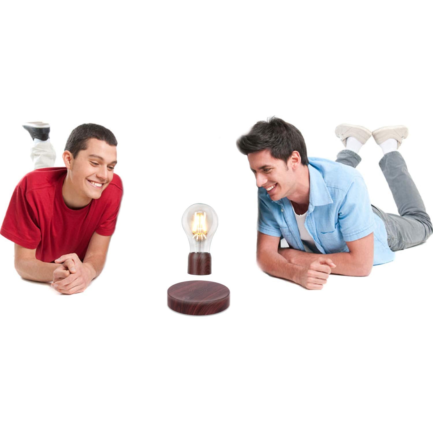VGAzer Magnetic Levitating LED Light Bulb Desk Lamp, Round Wooden Base, Deep Brown Color, Model B07926F64D01