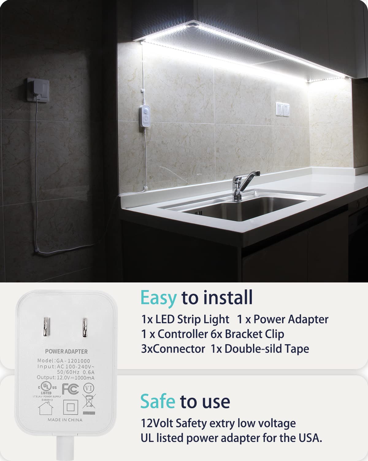 Motion Sensor Led Light Strip - With Ul Fcc Plug Adapter, Multi-Functional Controller, Dimmer And Timer, Under Cabinet Lights For Kitchen Stair Showcase Bedroom Corridor Counter 16.4Ft Coldwhite.