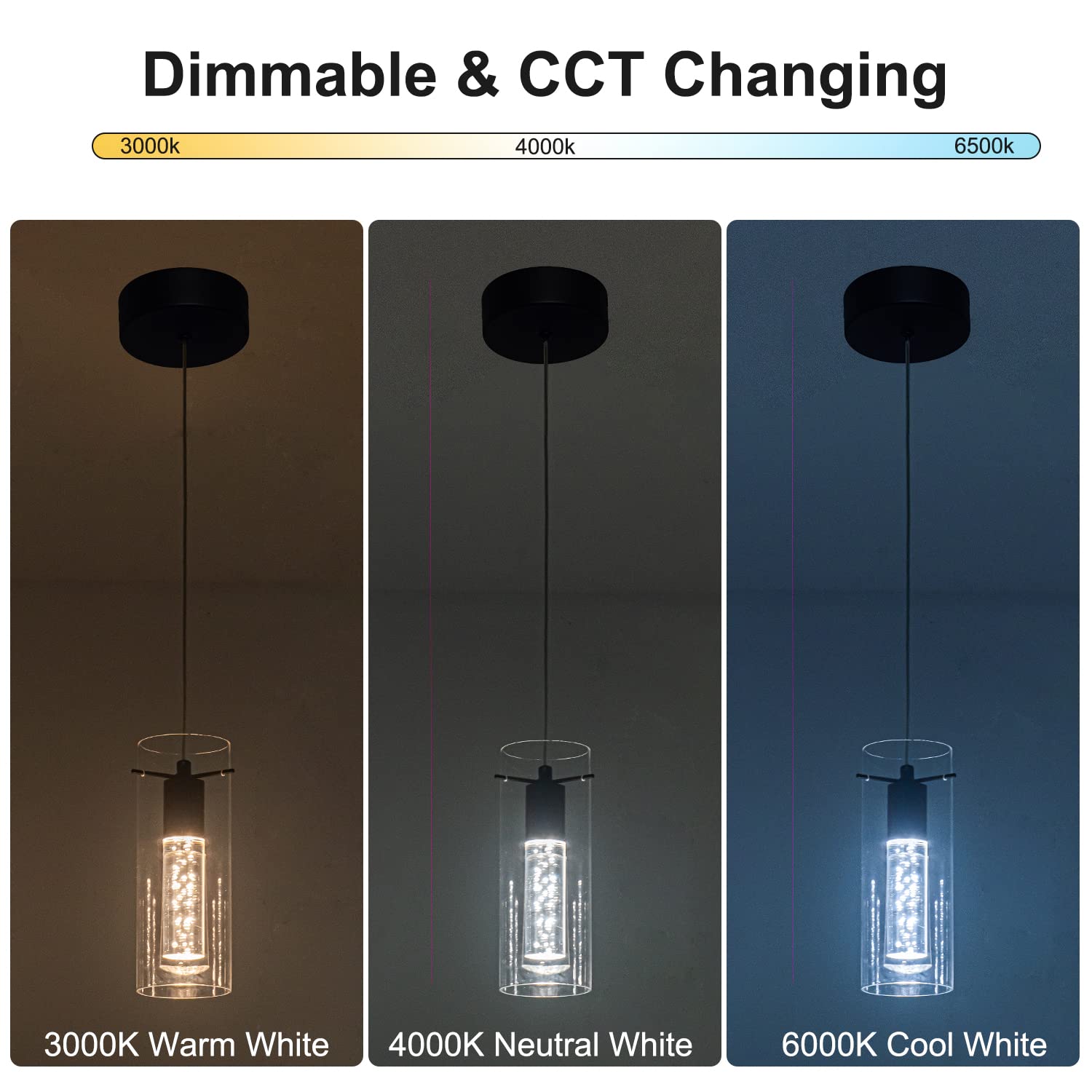 BESTWEST Black Pendant Light, Modern Kitchen Island Fixture, Glass, 3 Pack, BW-03, Sand Black