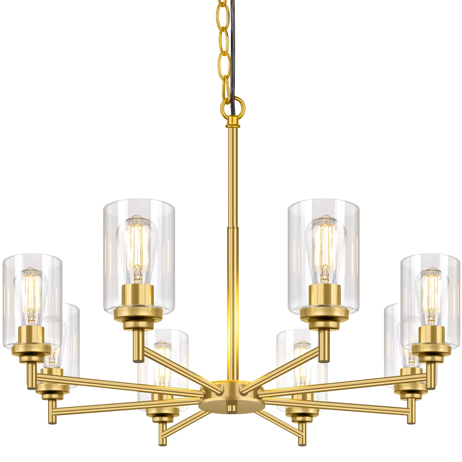 8-Light Chandelier For Dining Room Kitchen Island Modern Farmhouse Pendant Lighting With Clear Glass Shades Industrial Gold Hang