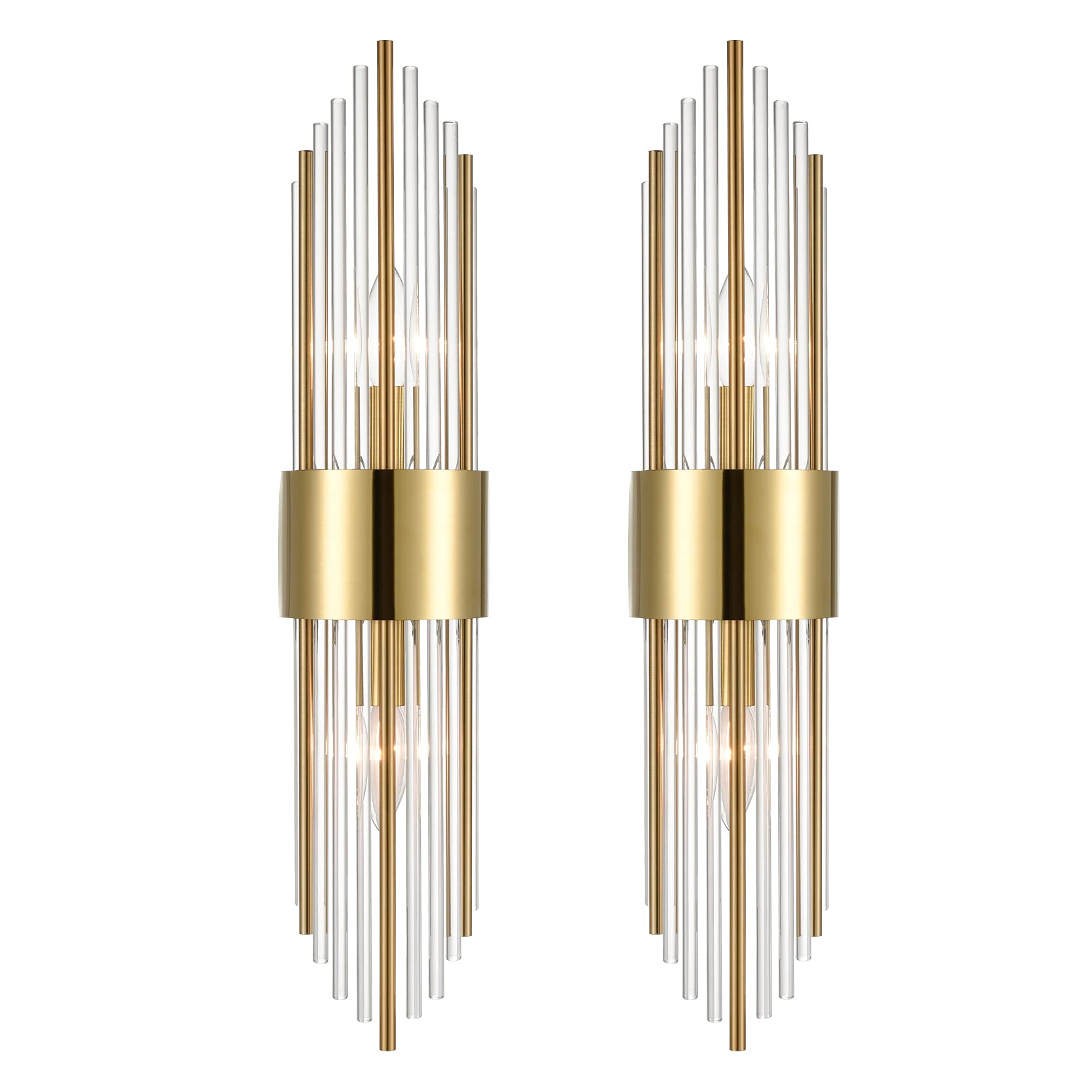 Shawnkey 2-Light Gold Wall Sconce, Modern Brushed Titanium With Clear Glass Crystal For Home Lighting