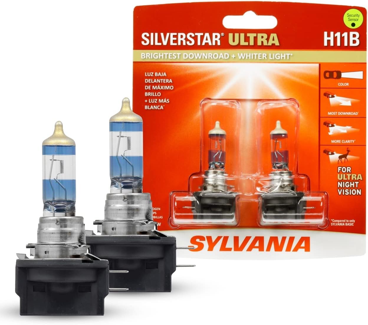 SYLVANIA H11B SilverStar Ultra Halogen Headlight Bulb - High Beam, Low Beam, Fog Light - 2 Bulbs - Model H11BSU.BP2