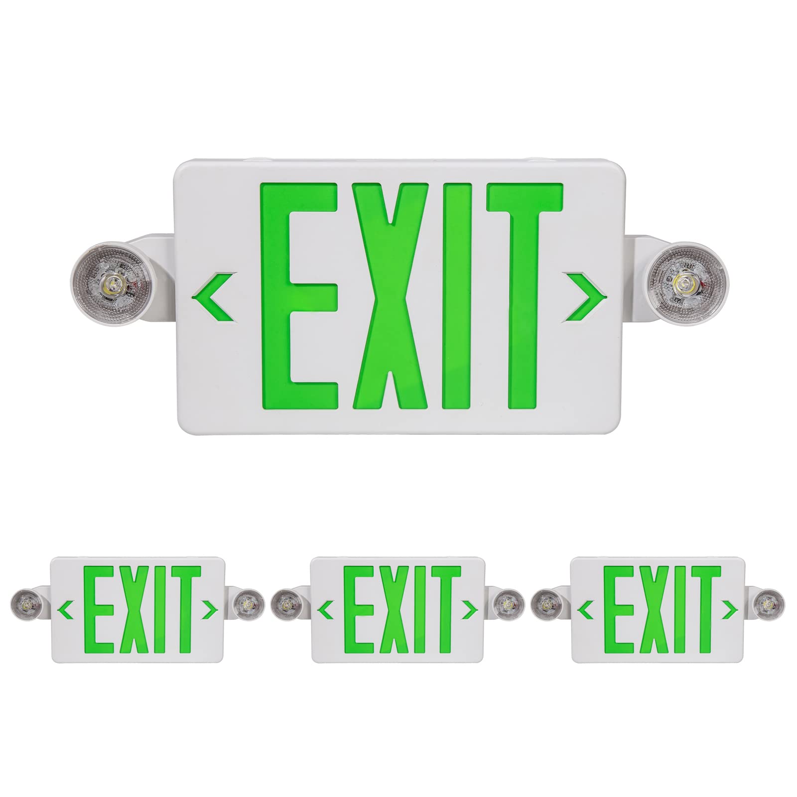 GZRUIYANG Exit Sign with Emergency Lights, LED, Battery Backup, UL 924 Certified, 4 Pack, White Housing Green Letter, Model RY-EX02-WH-GE-