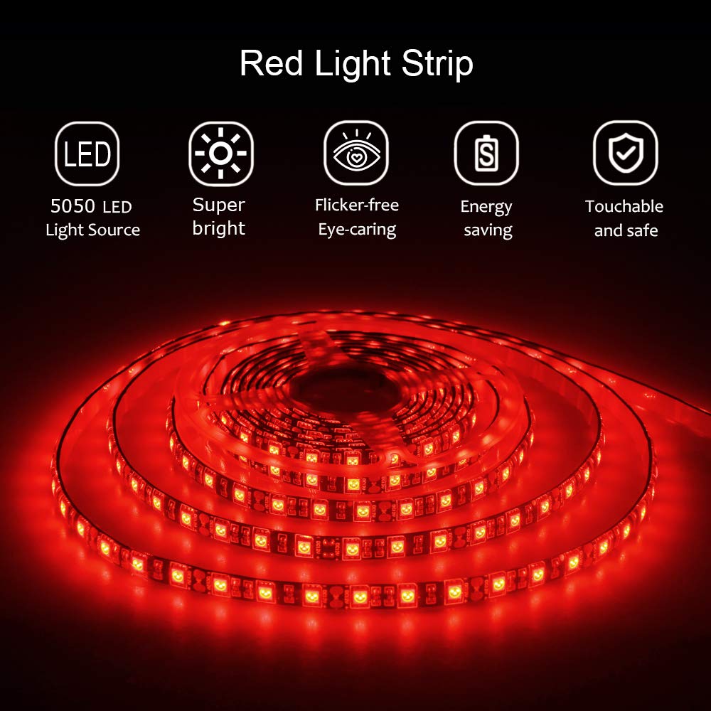 ALITOVE 16.4ft 5050 SMD Red LED Flexible Strip Ribbon Light 5M 300 LEDs Waterproof IP65 DC 12V for Home Garden Commercial Area L