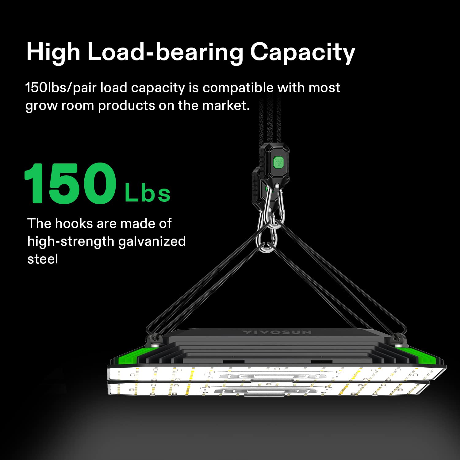 VIVOSUN Heavy Duty 6-Pair Adjustable Grow Light Hanger, 8Ft, 150 lbs Capacity, Green Polypropylene
