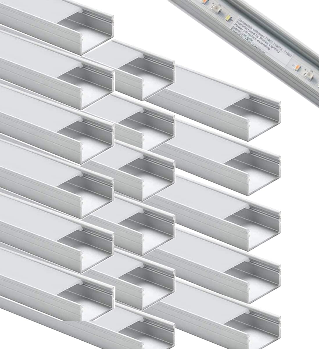 StarlandLed LED Aluminum Channel 18 Pack, 2m/6.6ft, 16mm Wide, Silver, with   and Mounting Accessories