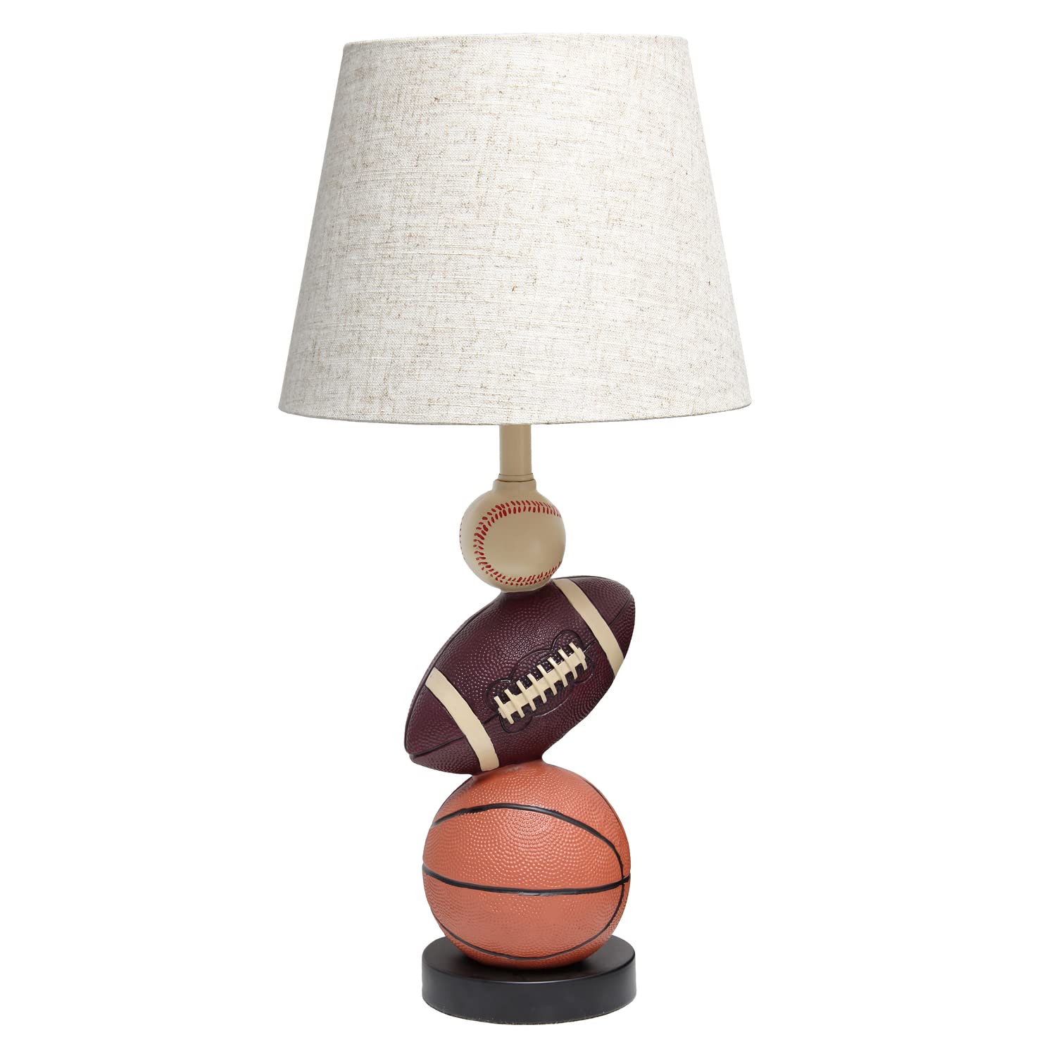Simple Designs Lt1082-Spt Sportslite 22&quot; Tall Popular Sports Combo Basketball, Baseball, Football Polyresin Table Desk Lamp W Light Beige Fabric Shade For Kids' Room, Nursery,Bedroom,Gameroom,Mancave