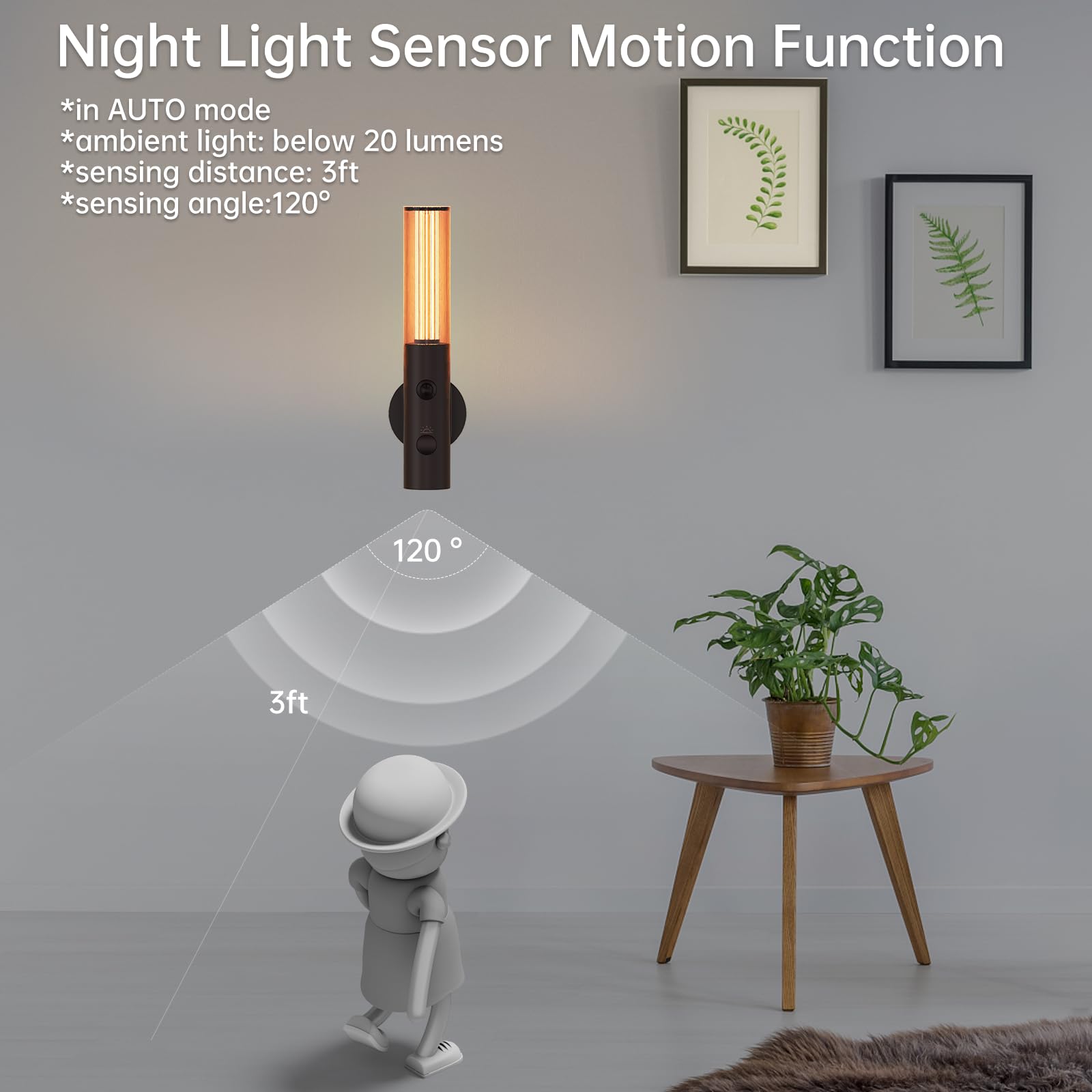 Koopala Auto-On Motion Detection Night Lamp, Set of 2, Battery Operated LED Light, Black-C, Model DS903, Customizable Modes