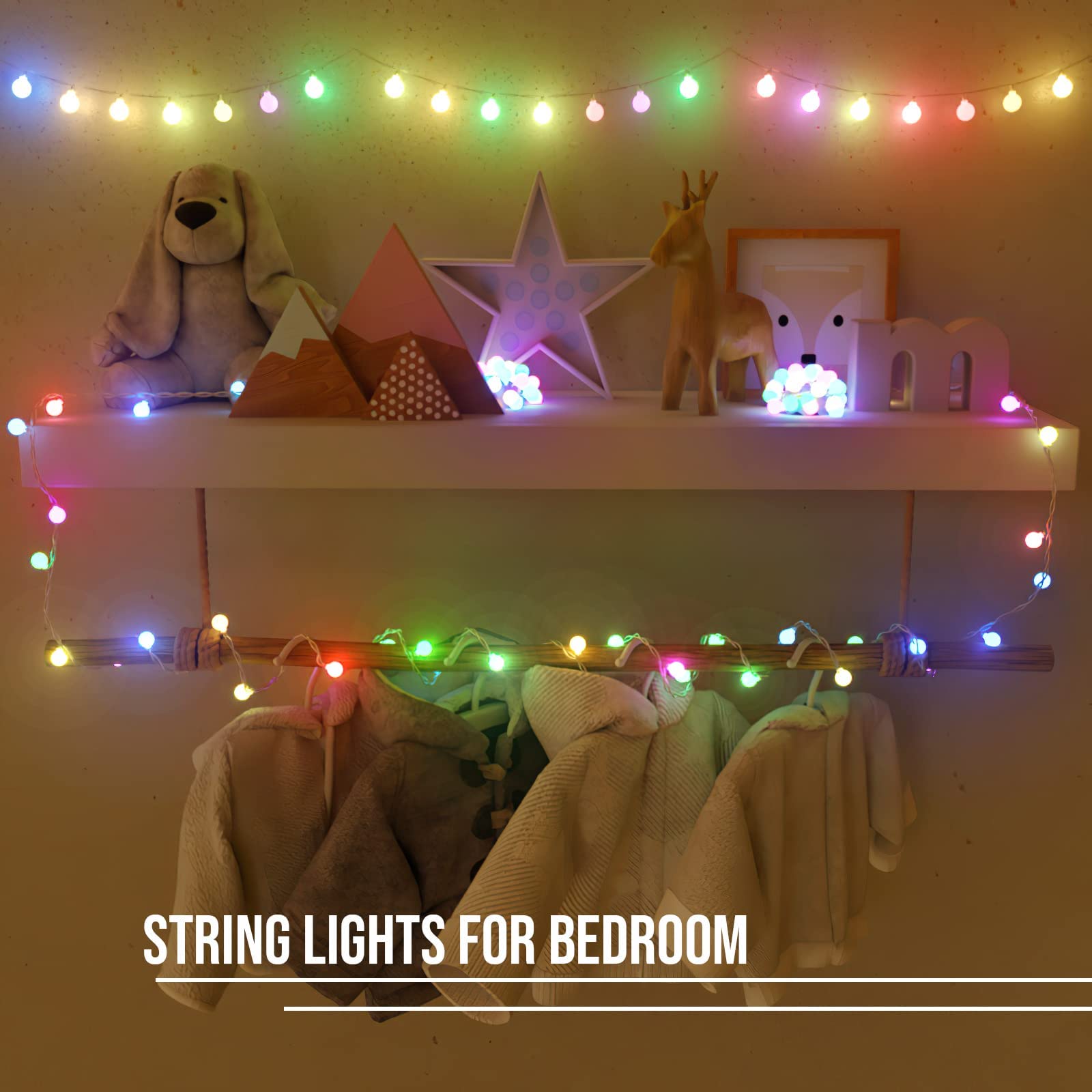 LED String Lights USB Plug in 19 Color Changing String Lights with Remote 21.3FT 50 LED Multicolor Globe Fairy Lights for Bedroo