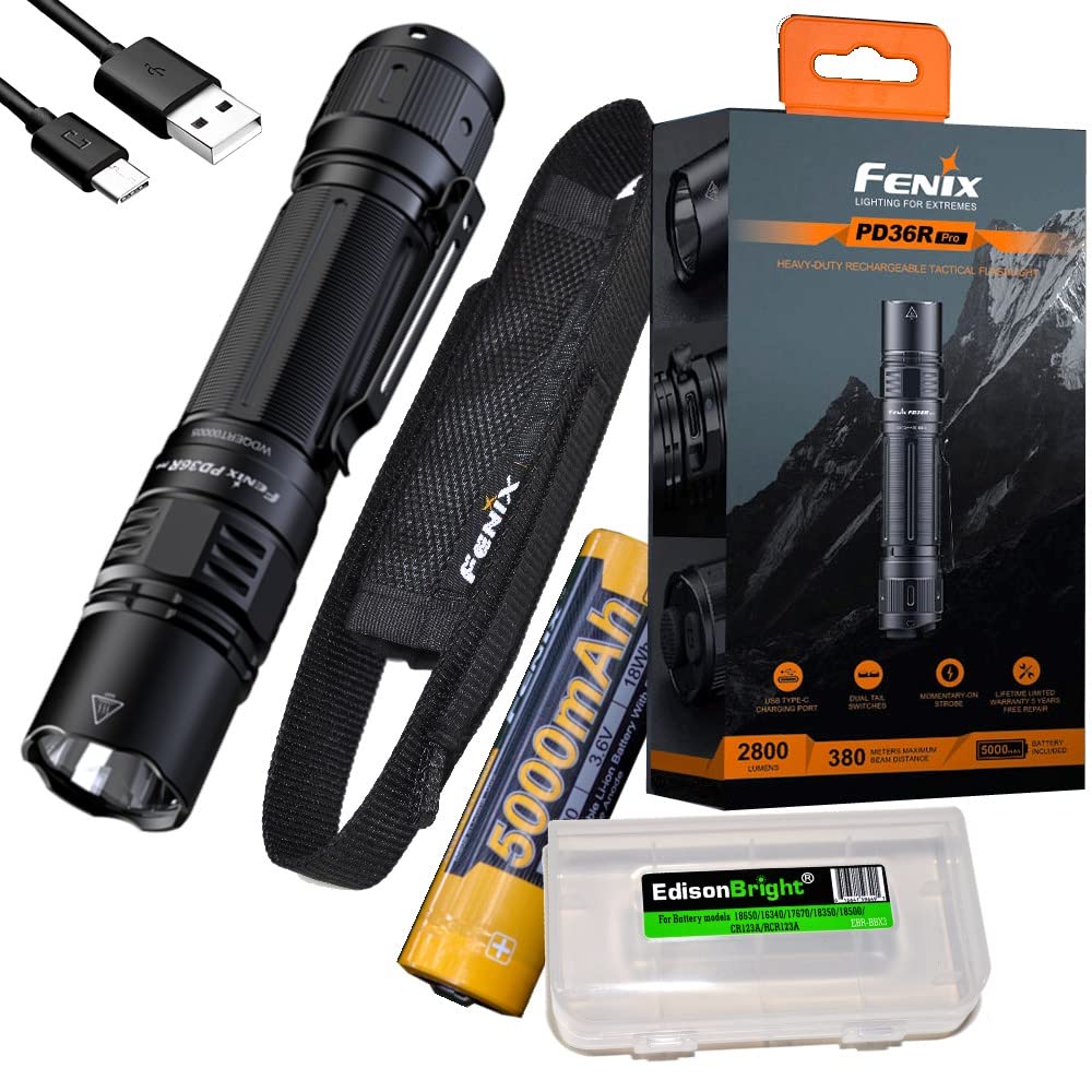 Fenix PD36R Pro Tactical Flashlight 2800 Lumen USB Rechargeable Aluminum Black Model EDB-FEN-PD36RPRO-BBX3