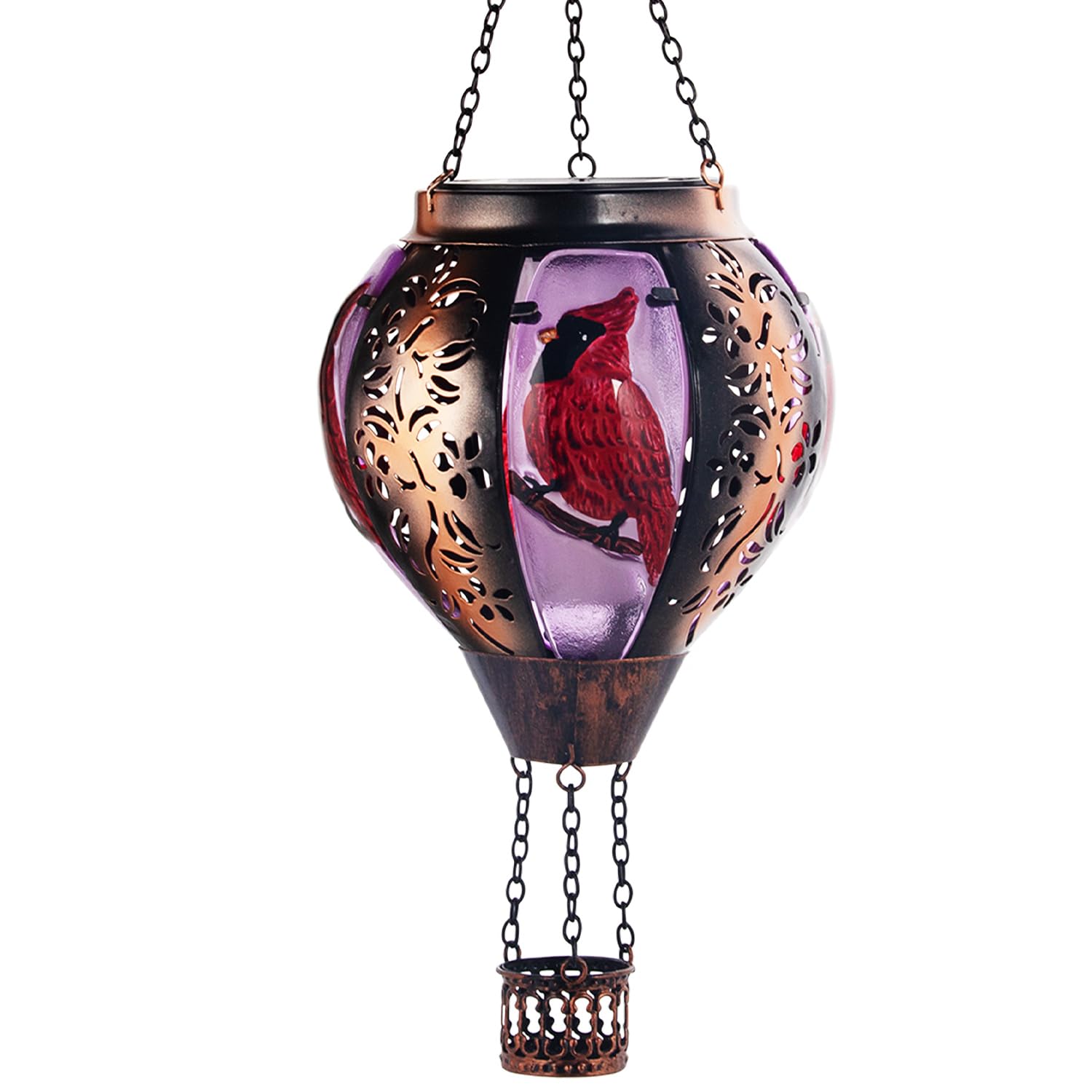 Hot Air Balloon Solar Lantern Cardinal Lights With Flickering Flame Solar Powered Led Lights Outdoor Waterproof Decorative Hanging Lights For Garden Patio Pathway Yard Porch Decor