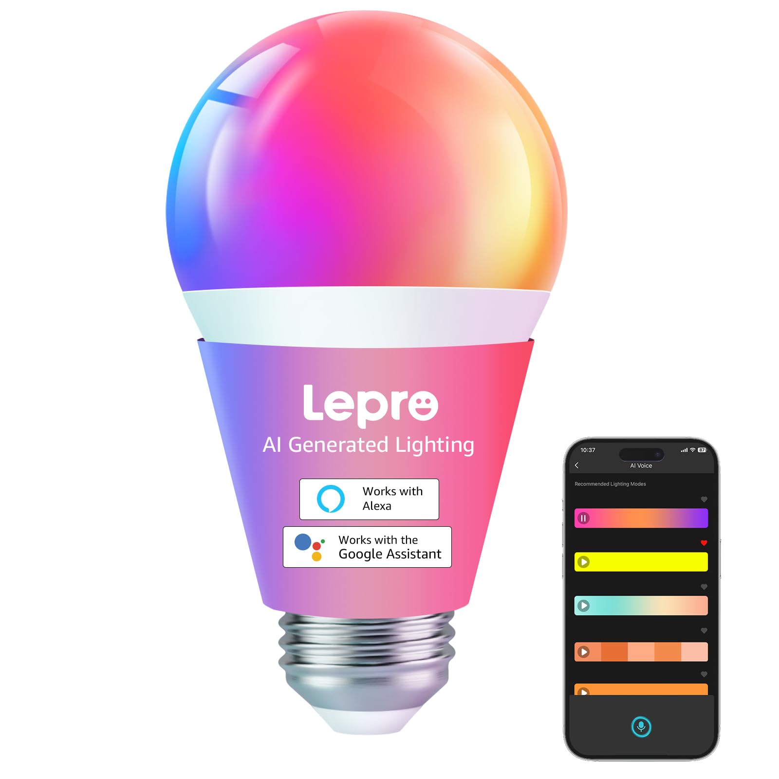 Lepro B1 Smart Light Bulb - WiFi & Bluetooth RGBWW, Plastic, Voice Control, Music Sync, 1 Pack