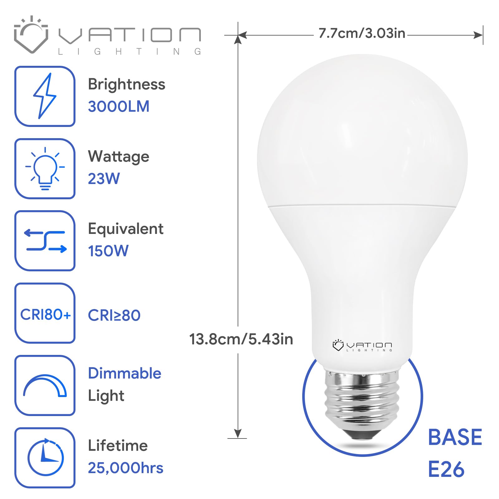 23W Super Bright Led Bulb, A21 Dimmable Led Light Bulb, Stable Heat Dissipation, 2,5000 Hour Lifespan, 3000 High Lumen, 150-200