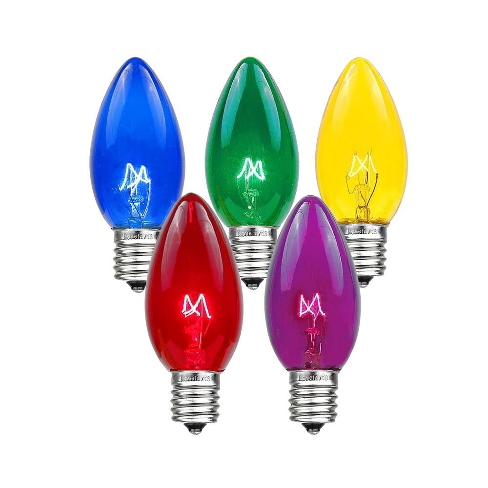 Novelty Lights C7/E12 Incandescent Replacement Bulbs - Multicolor, 5 Watt, 25 Count Pack for Outdoor Events and Patios