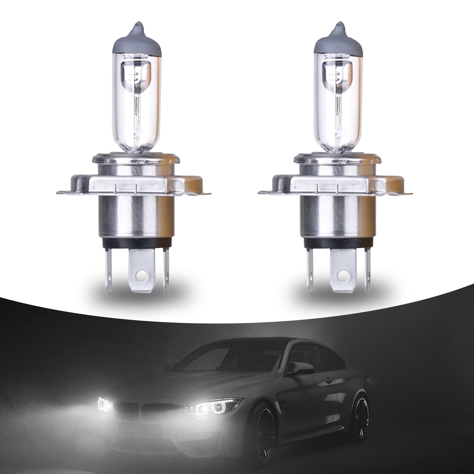 Awlbed 2 Pcs Car Halogen Fog Light Bulb  12V 55W Waterproof Glass Vehicle Spotlights Replacements  Universal Automotive High Beam Lighting Accessories For Truck Suv Car (White Light #H4)