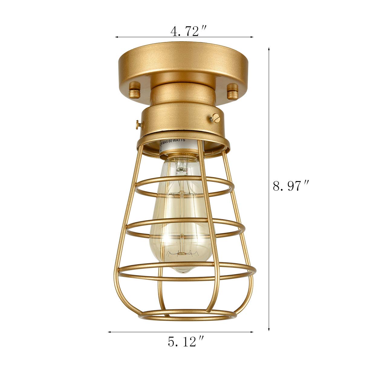 Modern Gold Semi Flush Mount Ceiling Light Kitchen Hallway Light Fixture Ceiling Mini Industrial Metal Cage Light Vintage Close