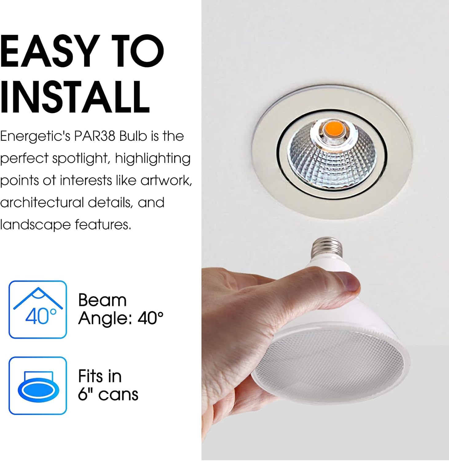 Energetic Par38 Led Flood Outdoor Light Bulb, 6000K Cool Daylight, 90 Watt Equivalent (11W), Wet Rated, 900Lm, E26 Base, Non-Dimmable, Etl, 6 Pack