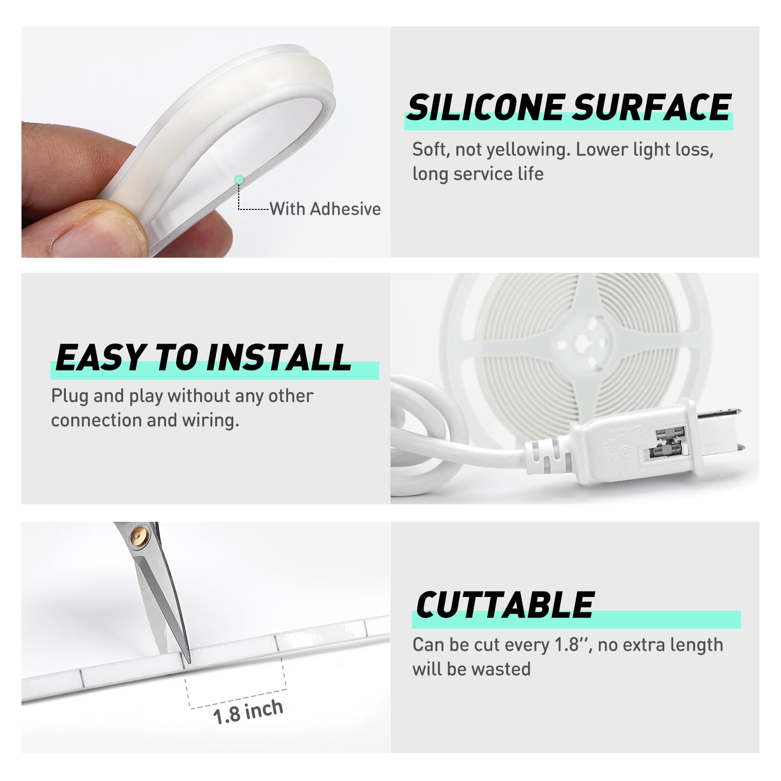 GZBtech Silicone Neon Rope Lights, 16.4FT Warm White, Waterproof Strip Light, Model CB-COBNEON-WW-5M, Flexible & Cuttable