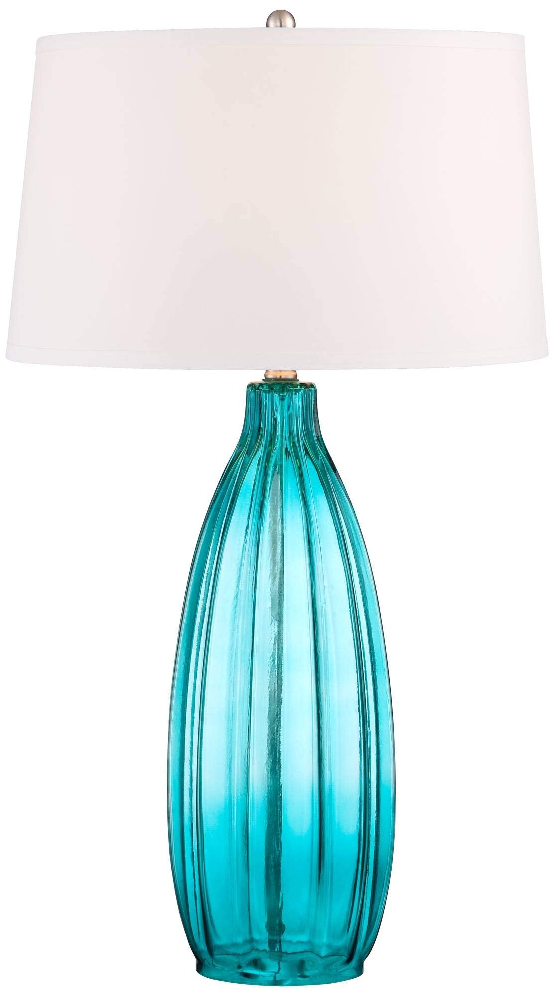 360 Lighting Modern Coastal Table Lamp - 30in Tall, Blue Glass Body, White Shade, Model 5H399