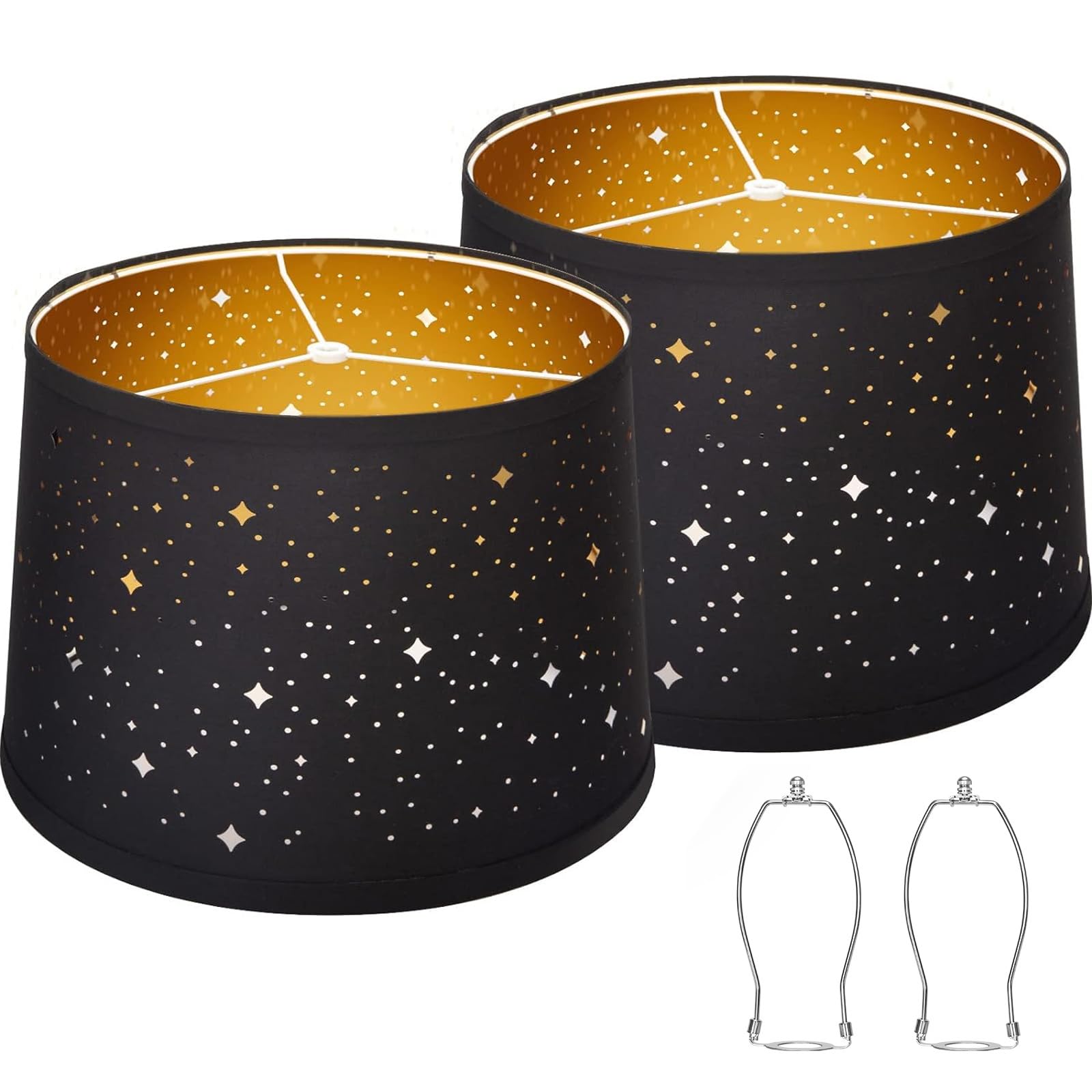 Seaside Village Black Drum Lampshades Set of 2, Sky Stars Design, 12.6inx12.6inx9.8in, Fabric & PVC