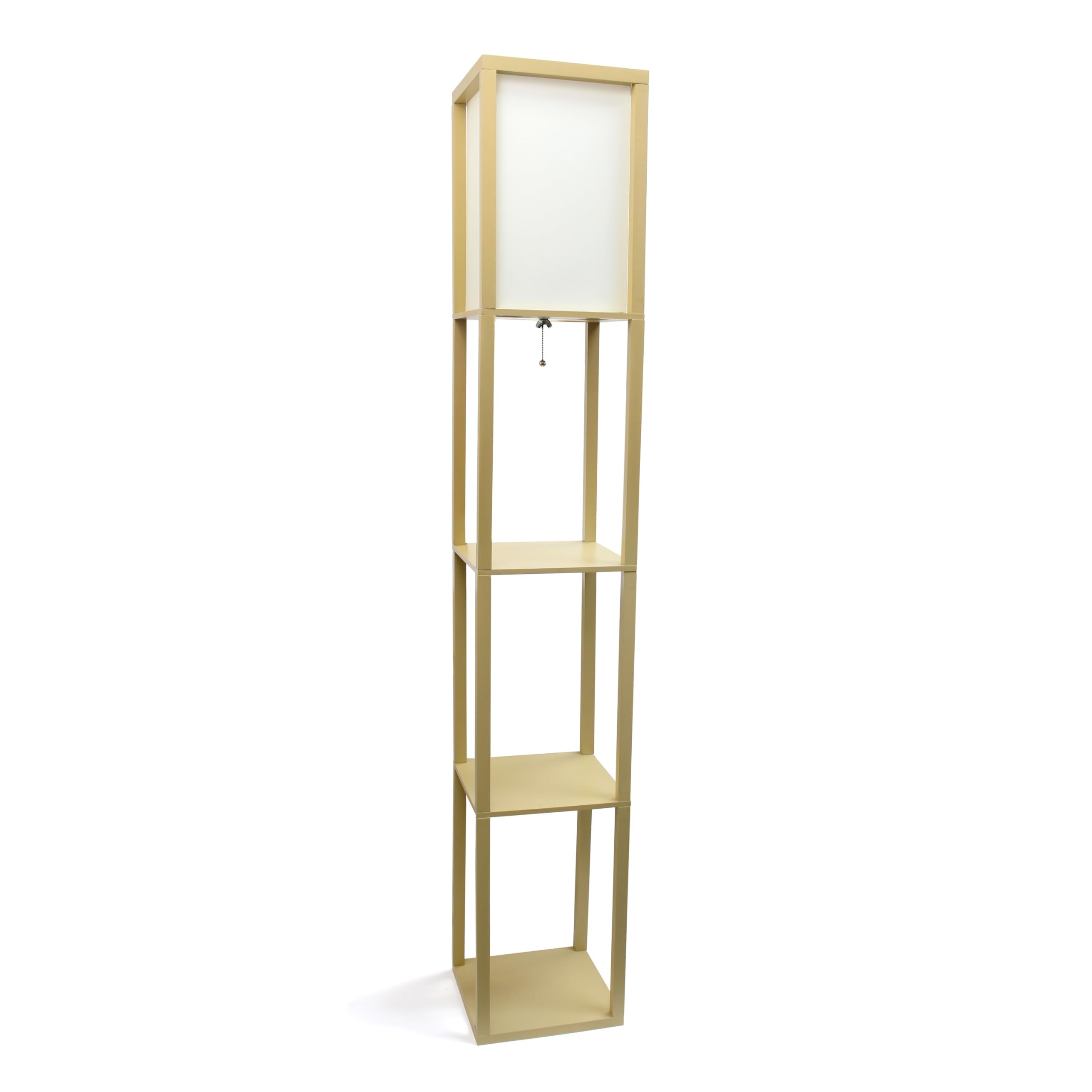 LALIA HOME Column Shelf Floor Lamp, Wood with Linen Shade, Tan, Model LHF-3004-TN