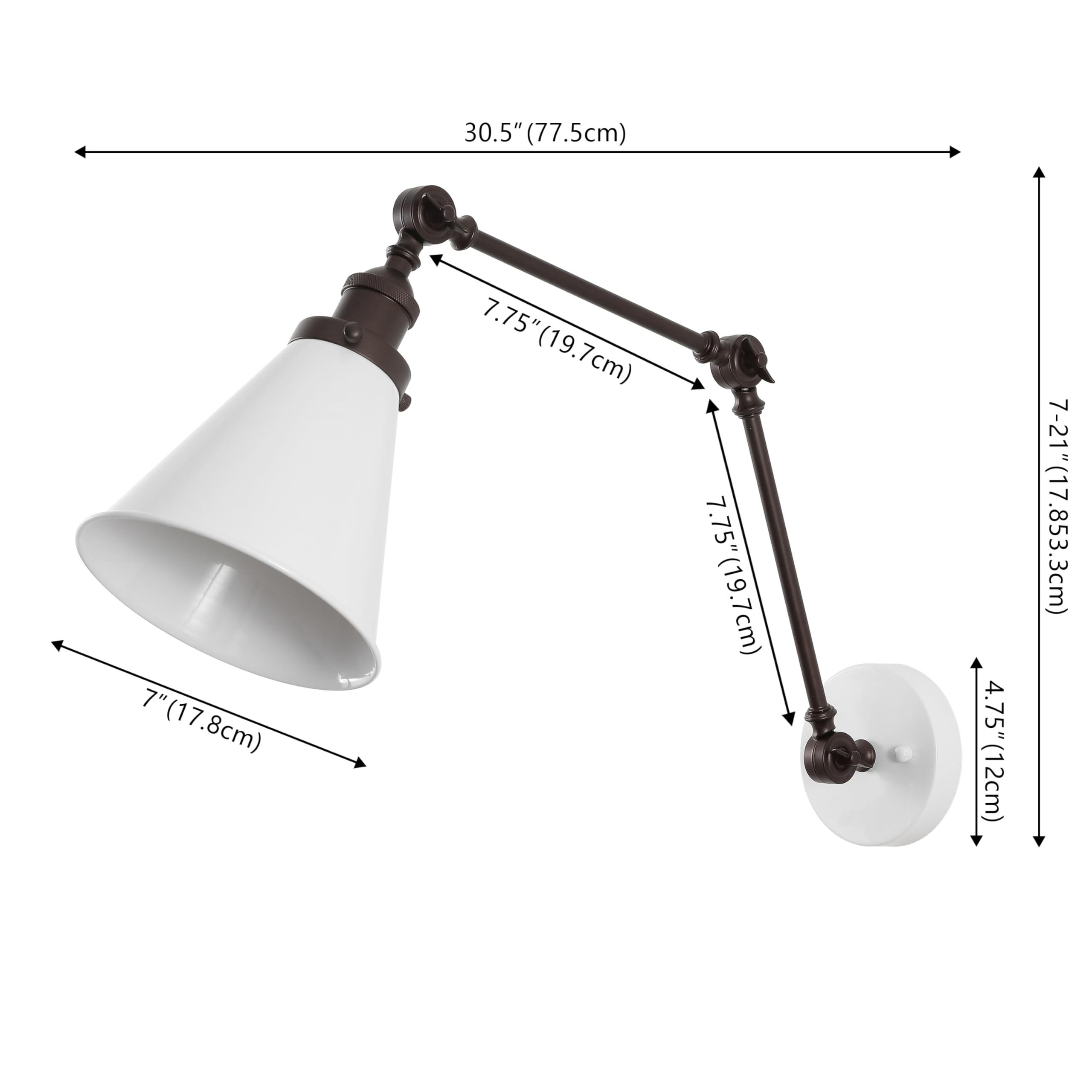 Jonathan Y Jyl7462C-Set2 Rover 7'' Classic Industrial Metal Adjustable Arm Led Wall Sconce, White/Oil Rubbed Bronze (Set Of 2) F