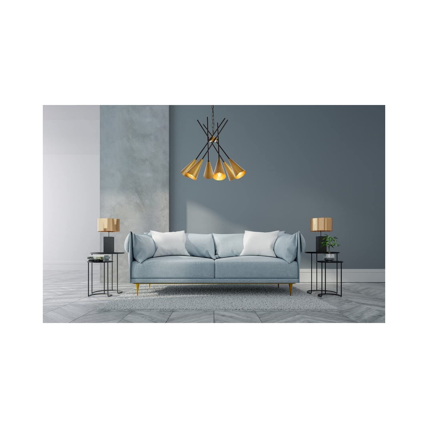 Living District Casen 6-Light Mid-Century Metal Pendant in Black and Brass
