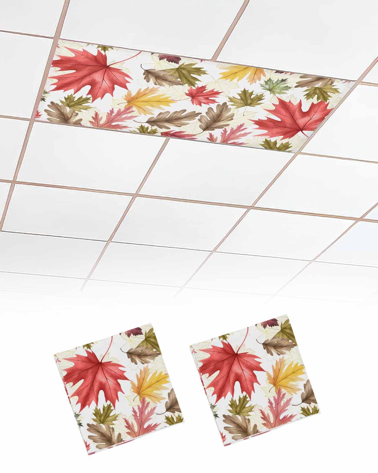 Fall Fluorescent Light Covers For Ceiling Lights Autumn Maple Leaves Magnetic Light Filters 2 Pack 4X2 Ft Orange Maple Leaf Thanksgiving Ceiling Lights Cover For Classroom Office School Drop Lamp