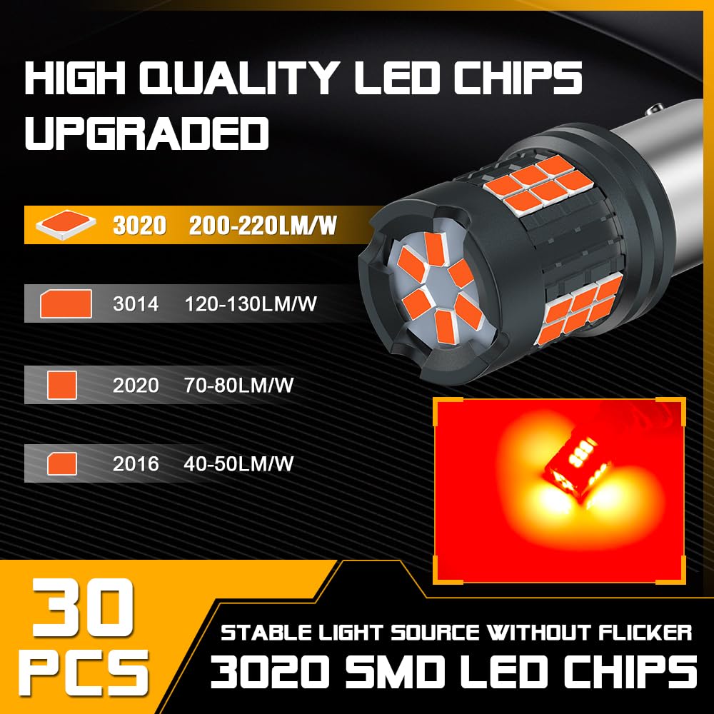 Sidaqi 1157 LED Bulb Red 4000LM with Built-in Load Resistor for Tail Light and Parking Light (Pack of 2)
