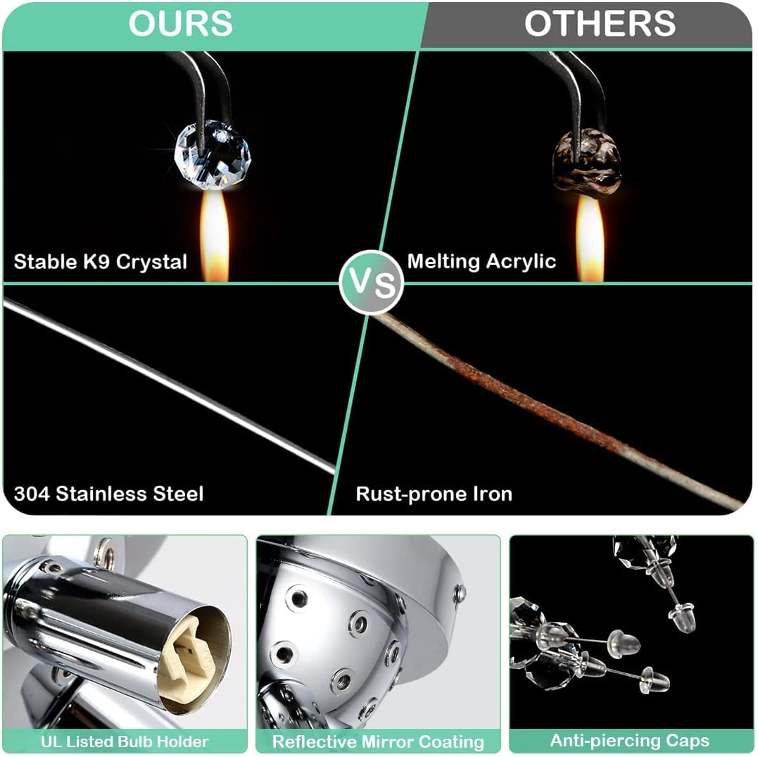 HMVPL Crystal Flush Mount Ceiling Light, 6-Light, Chrome, Glass, Model HMVPL-22